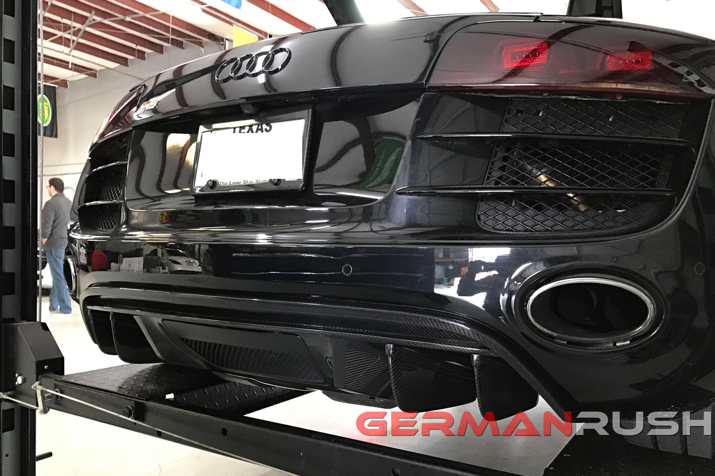 Rear Diffuser V10 Style with fins for Audi R8 2009-2012 in Carbon Fiber or Fiberglass