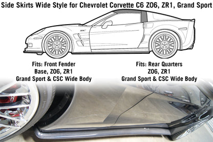 Side Skirts Wide Style for Chevrolet Corvette C6 Z06, ZR1, Grand Sport, and Wide Body